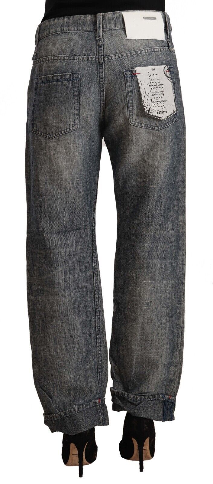 Jeans con orlo piegato in denim dritto ramie lavato grigio