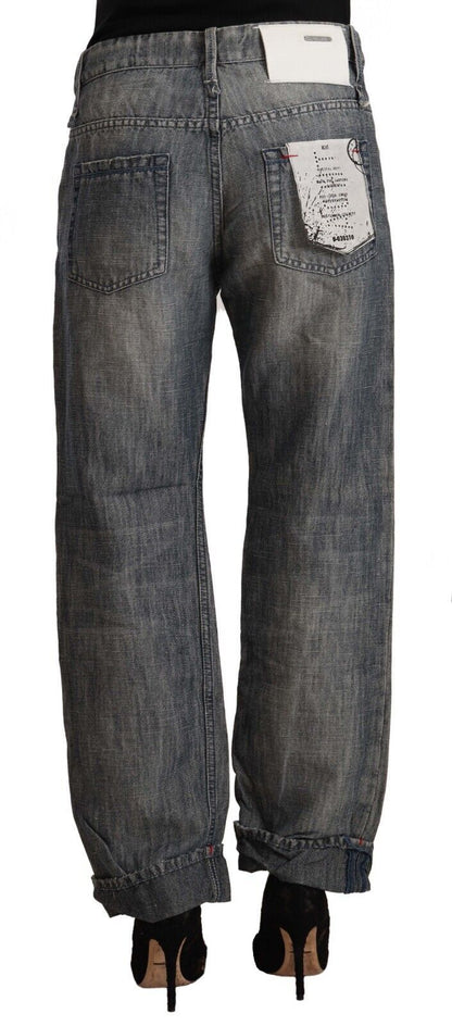 Grau gewaschene Ramie-Jeans aus geradem Denim mit gefaltetem Saum