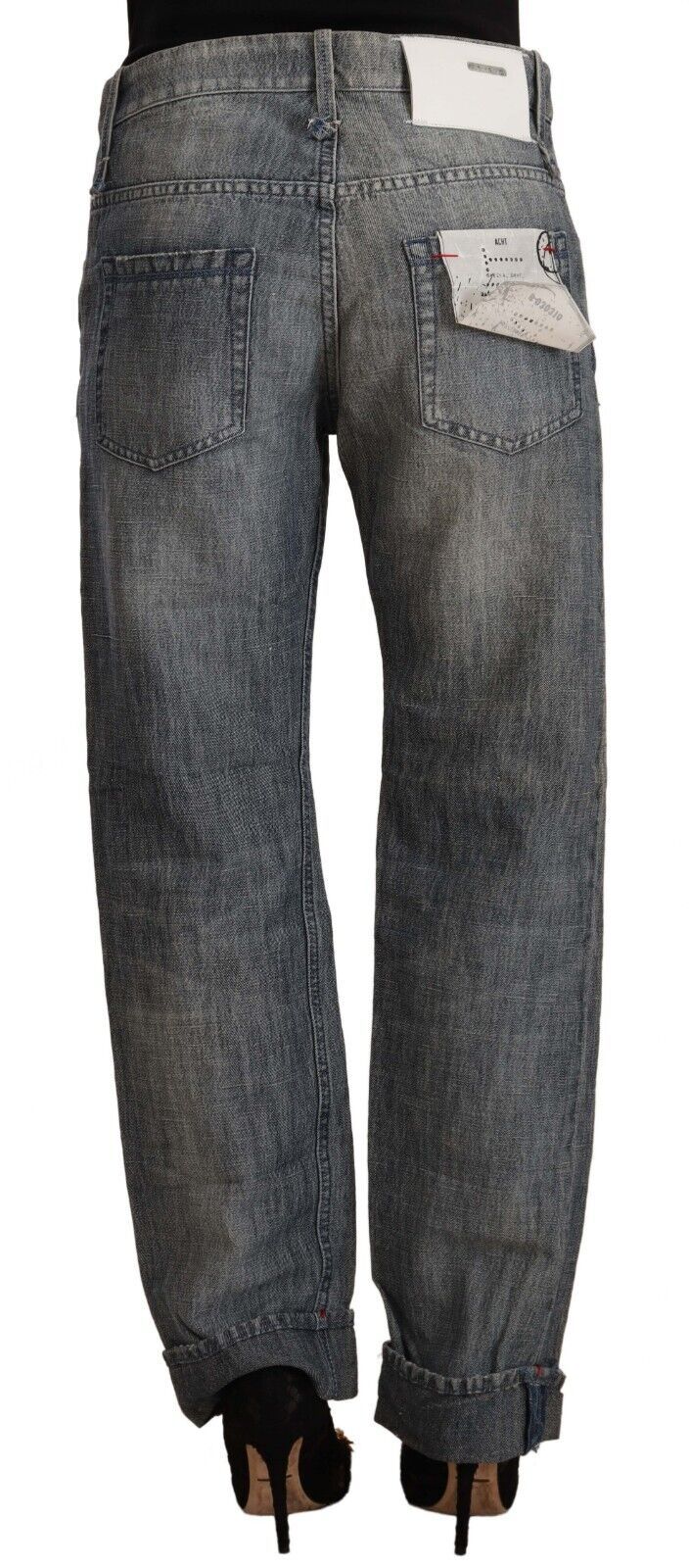 Jeans con orlo piegato in denim dritto a vita media lavato grigio