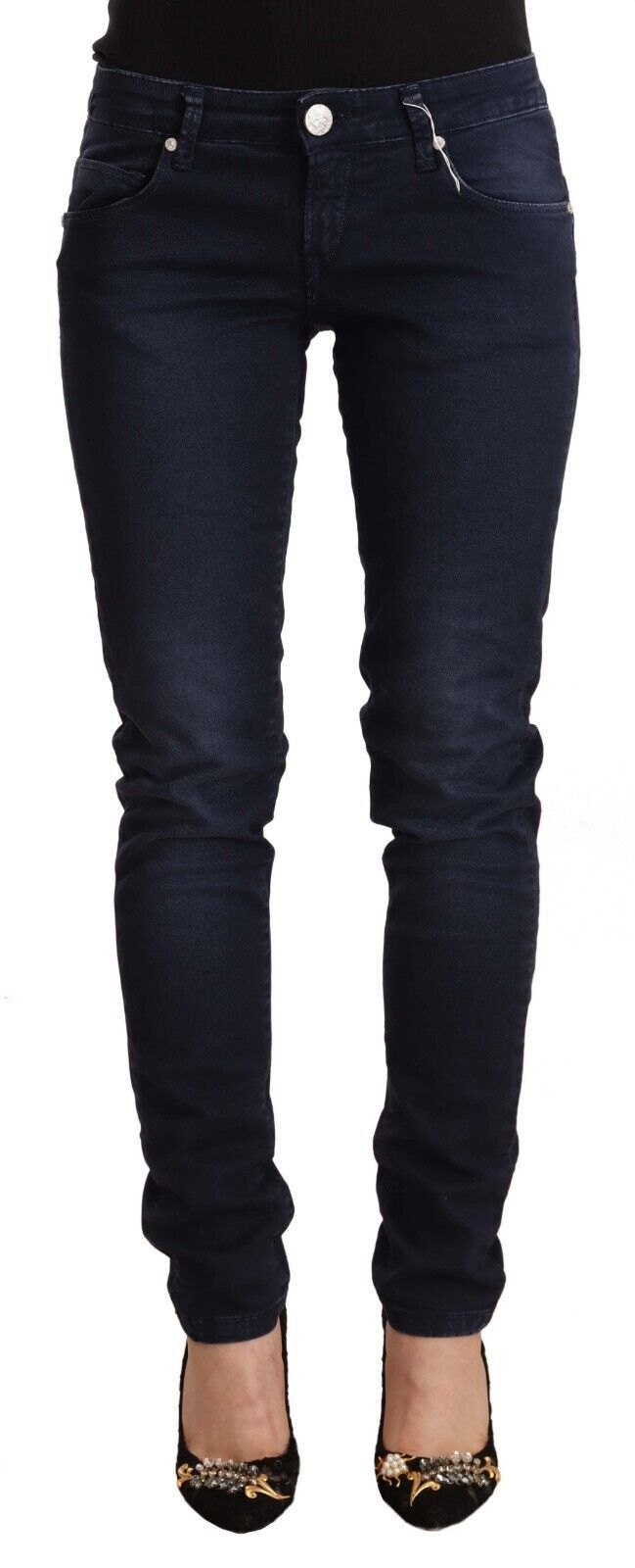 Jeans slim fit in denim a vita bassa in cotone lavato blu