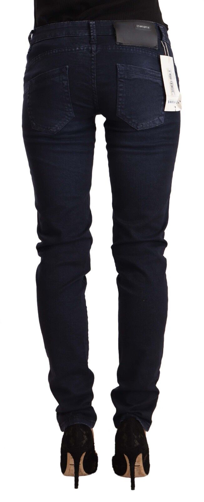 Jeans slim fit in denim a vita bassa in cotone lavato blu