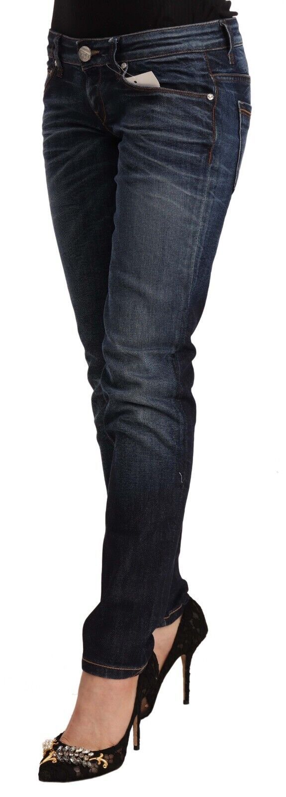 Blaue Skinny-Jeans aus gewaschener Baumwolle mit niedriger Taille