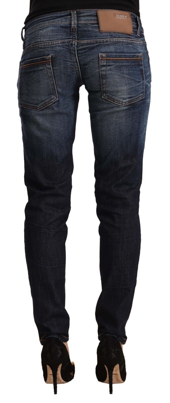 Blaue Skinny-Jeans aus gewaschener Baumwolle mit niedriger Taille