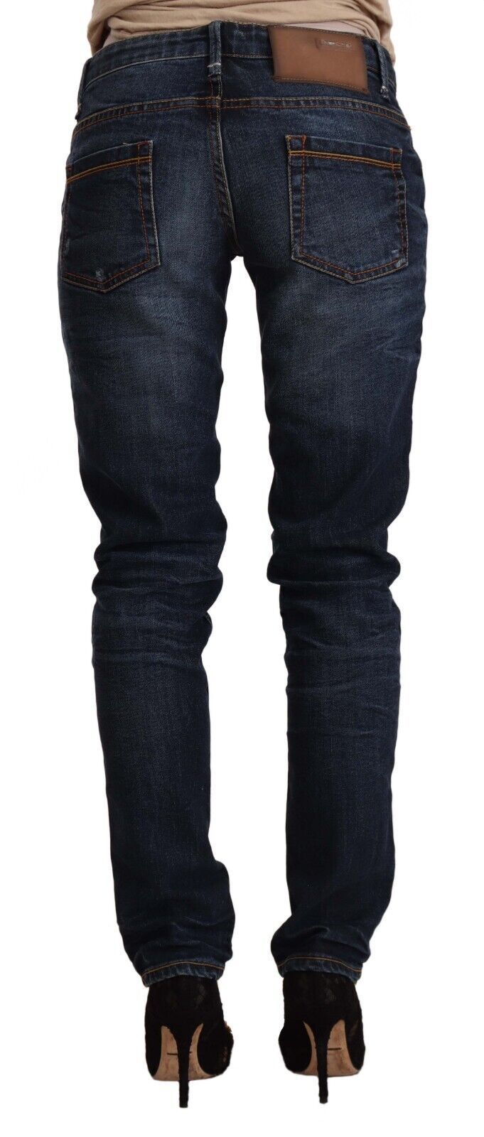 Jeans skinny in denim a vita bassa in cotone lavato blu