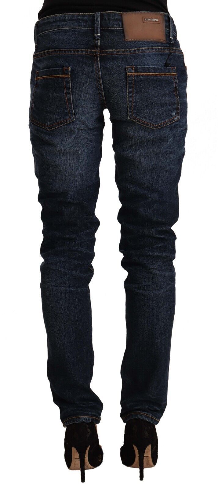 Blaue Skinny-Jeans aus gewaschener Baumwolle mit mittlerer Taille