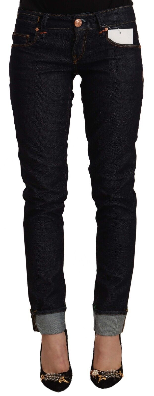 Jeans in denim slim fit a vita bassa in cotone nero