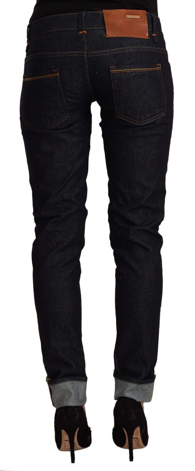 Jeans in denim slim fit a vita bassa in cotone nero