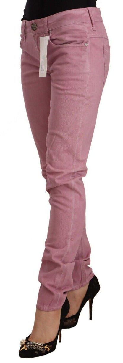 Jeans skinny in denim da donna slim fit in cotone rosa