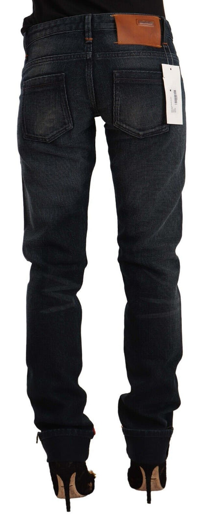 Jeans skinny a vita bassa in denim di cotone lavato nero