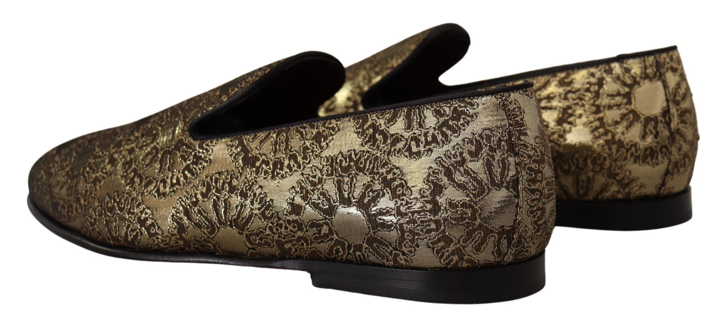 Goldene Jacquard-Flats Herren-Loafer-Schuhe