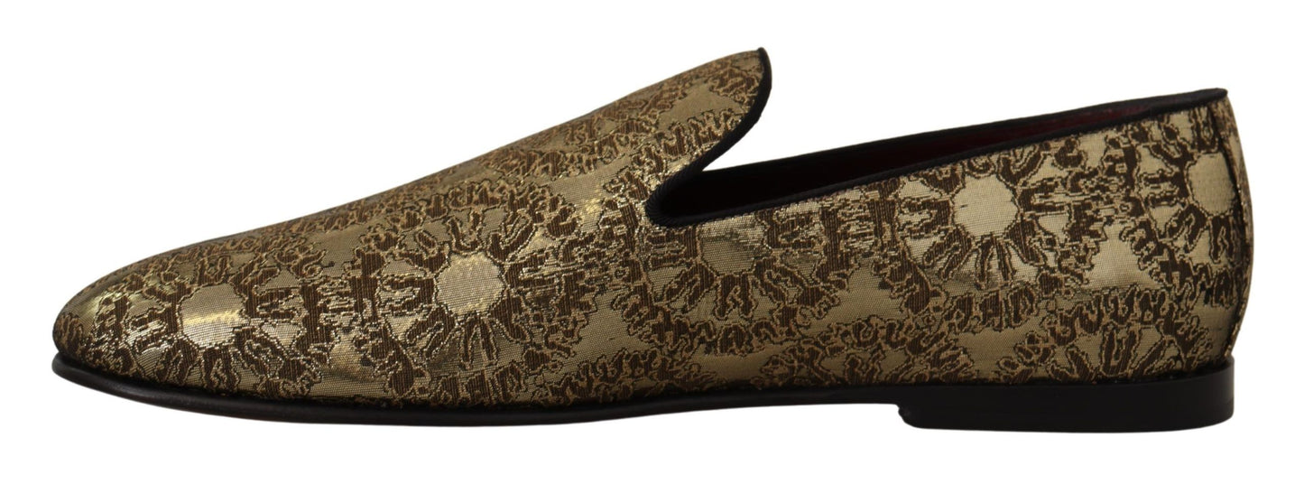 Goldene Jacquard-Flats Herren-Loafer-Schuhe