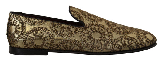 Scarpe mocassini da uomo con motivo jacquard dorato