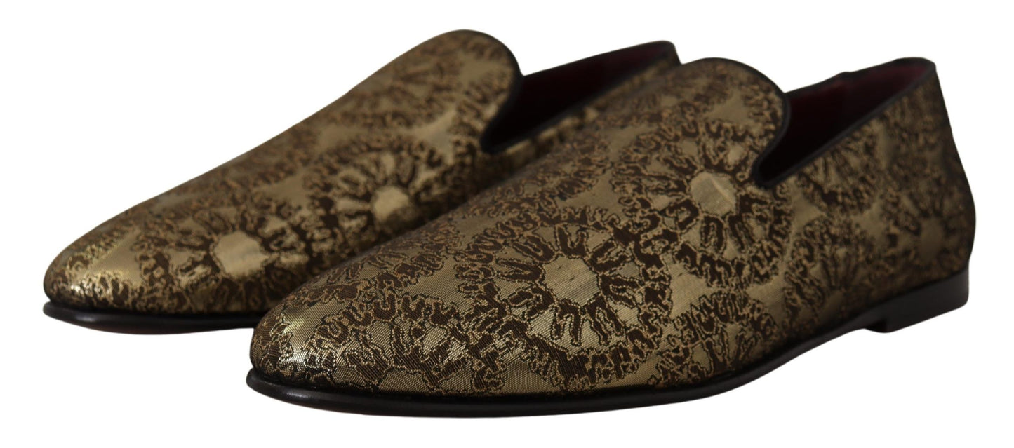 Goldene Jacquard-Flats Herren-Loafer-Schuhe