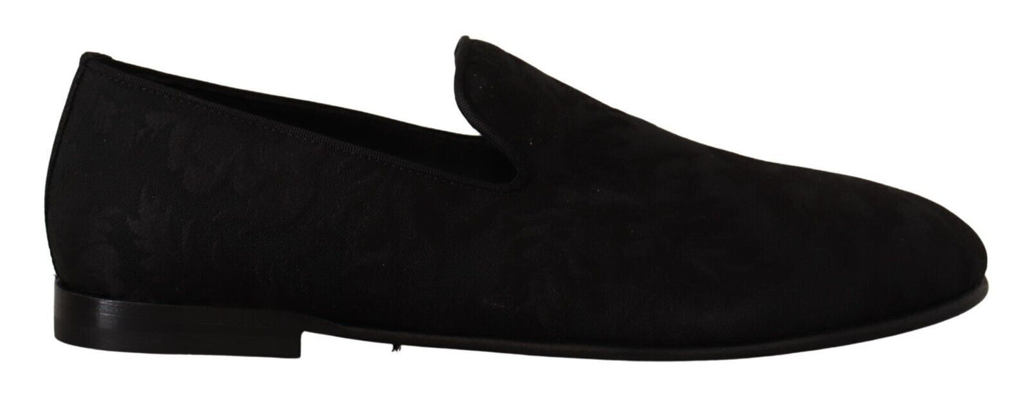 Schwarze Jacquard-Hausschuhe, flache Schuhe, Loafer-Schuhe