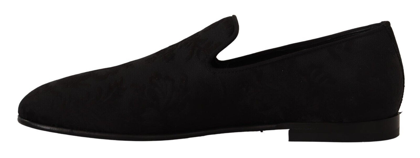 Schwarze Jacquard-Hausschuhe, flache Schuhe, Loafer-Schuhe