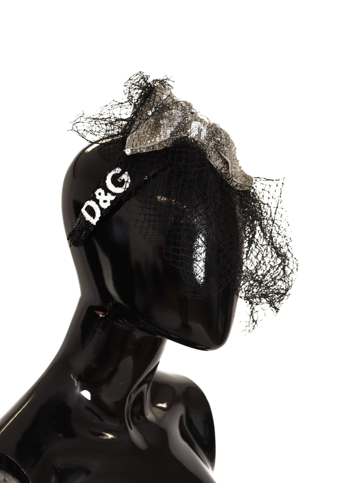 Fascia per capelli con diadema fascinator con logo nero