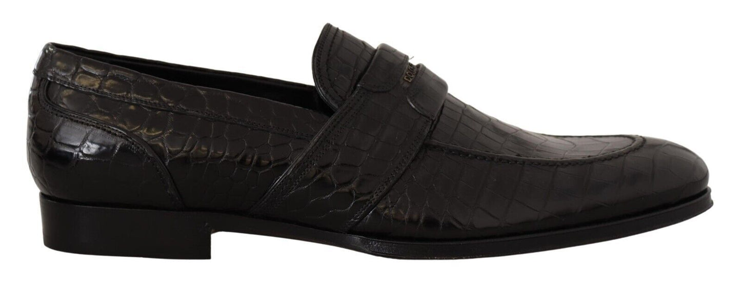 Scarpe mocassino slip on in pelle di coccodrillo nera