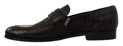 Scarpe mocassino slip on in pelle di coccodrillo nera