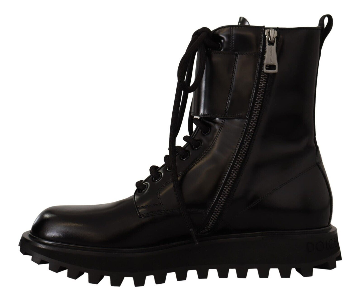 Schwarze Leder-Combat-Schnürstiefel für Herren