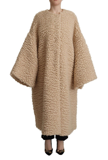 Giacca cappotto in pelliccia sintetica di lana cashmere beige