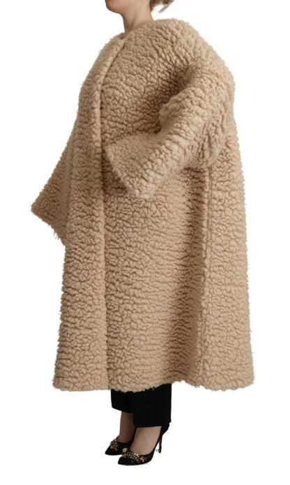 Giacca cappotto in pelliccia sintetica di lana cashmere beige