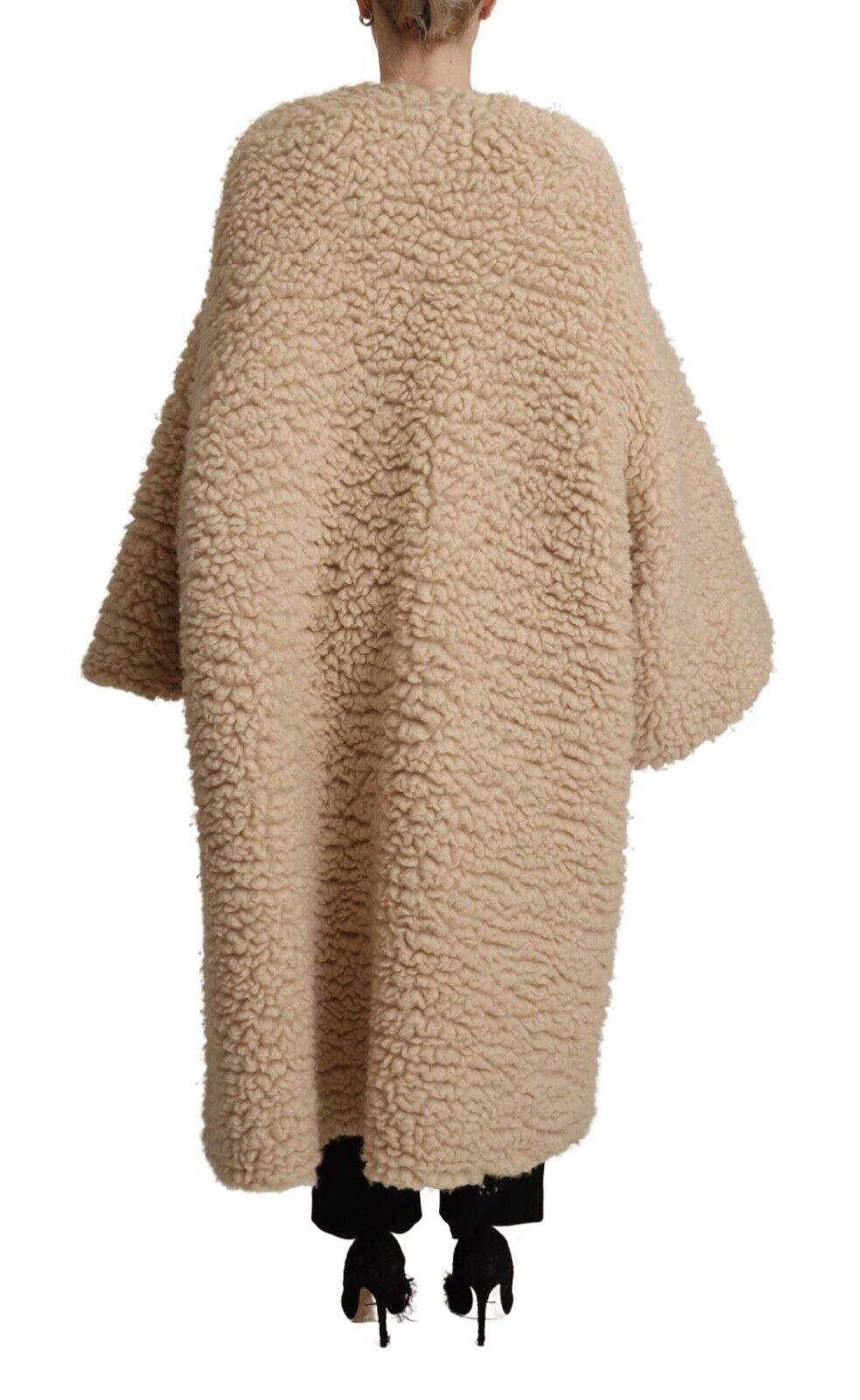 Giacca cappotto in pelliccia sintetica di lana cashmere beige