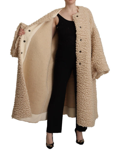 Giacca cappotto in pelliccia sintetica di lana cashmere beige