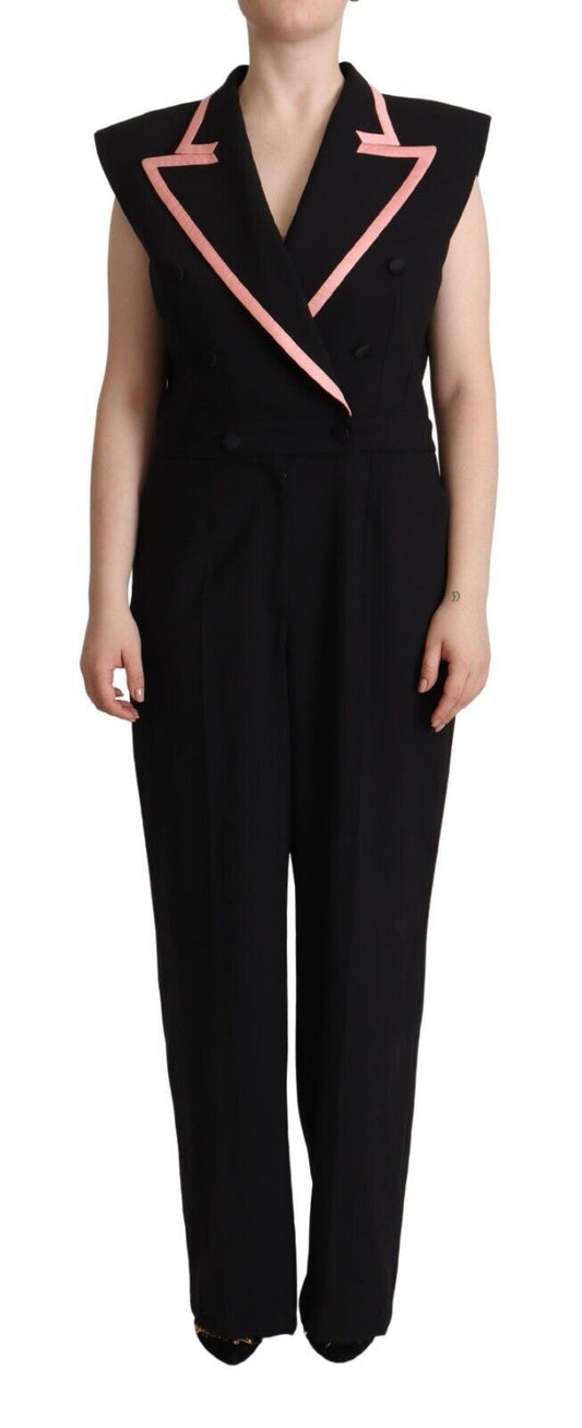 Schwarzes, ärmelloses Jumpsuit-Kleid aus Wollmischung