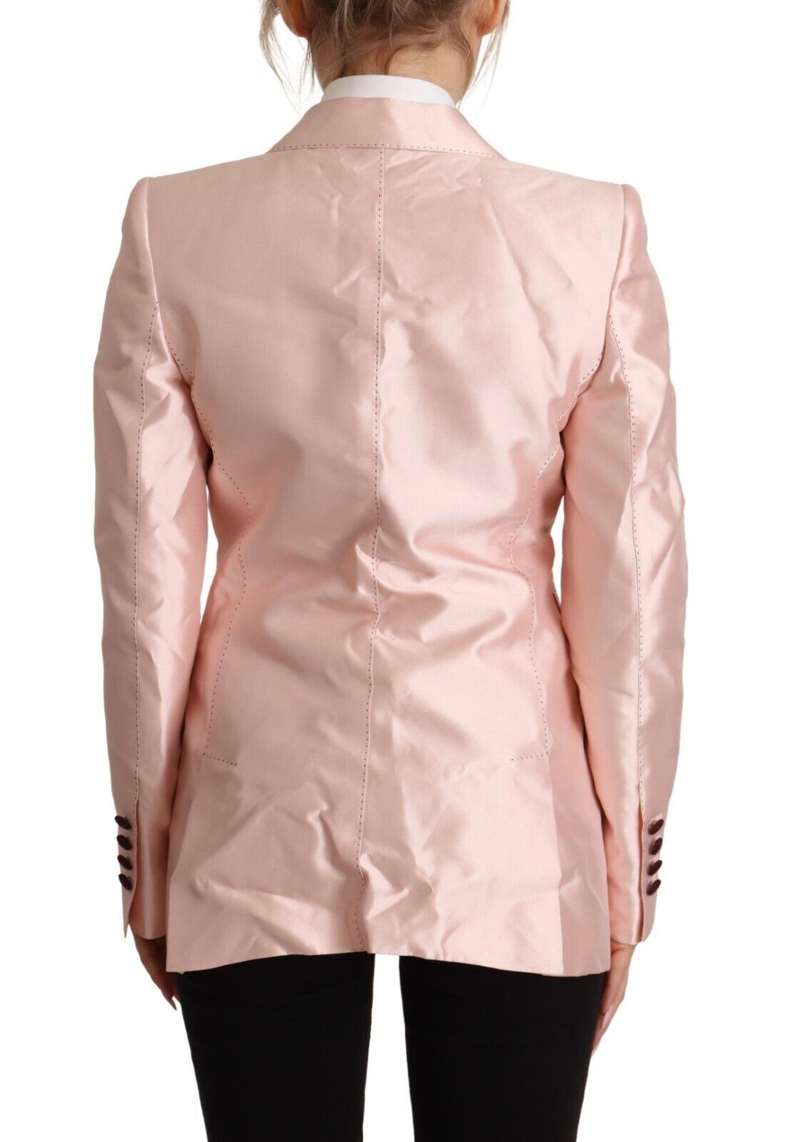 Giacca cappotto blazer a maniche lunghe in raso rosa