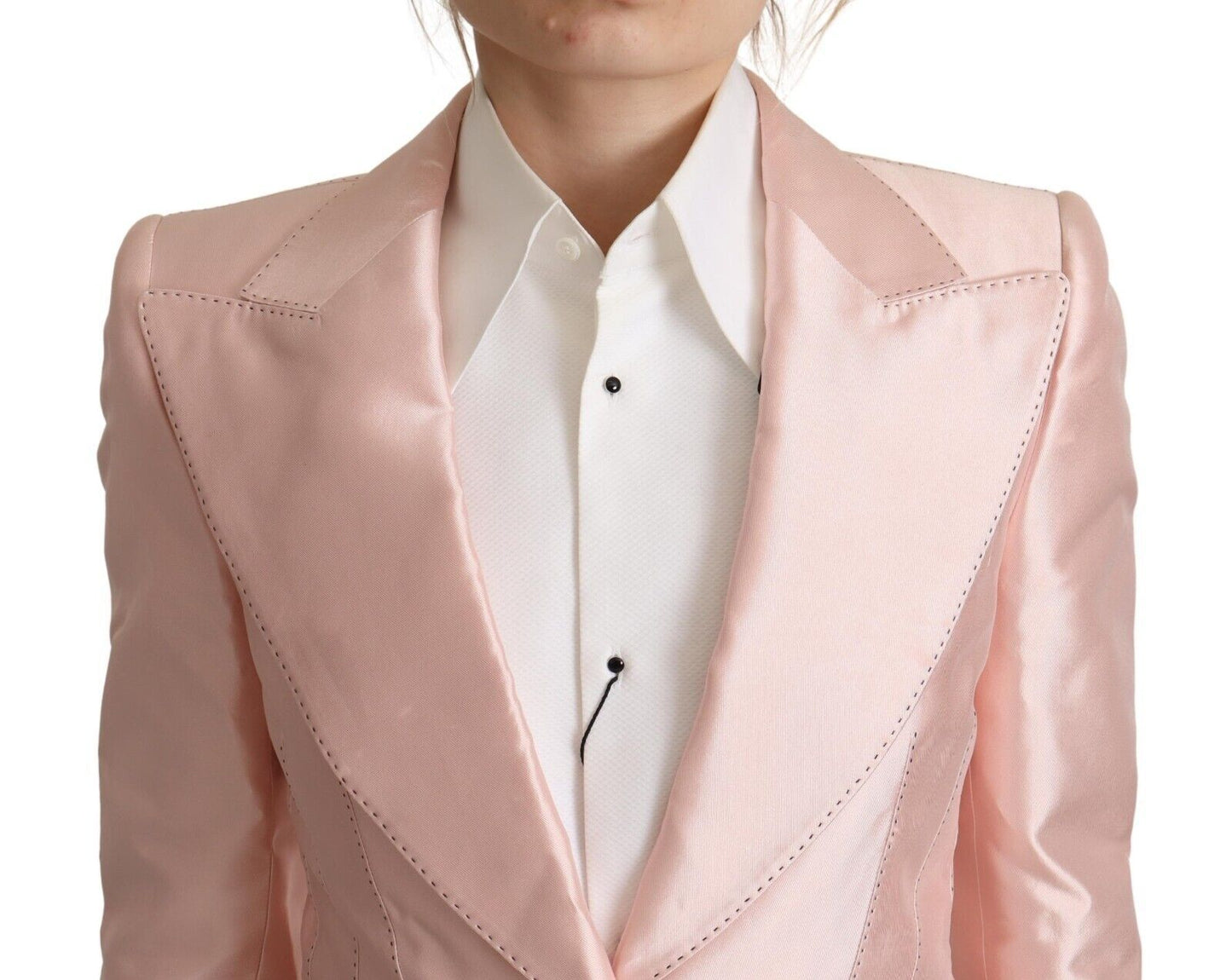 Giacca cappotto blazer a maniche lunghe in raso rosa