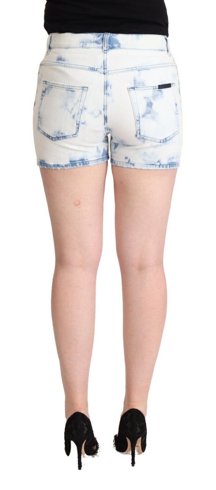 Weiß-blau gefärbte Jeansshorts aus Baumwolle mit mittlerer Taille