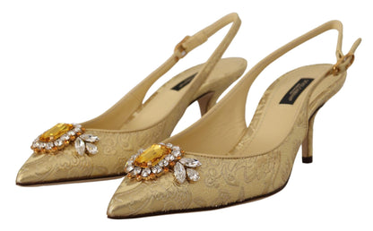 Dolce &amp; Gabbana – Slingback-Pumps mit glänzendem goldenen Kristall