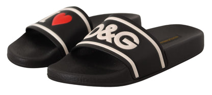 Sandali slide I Love D&amp;G in pelle nera