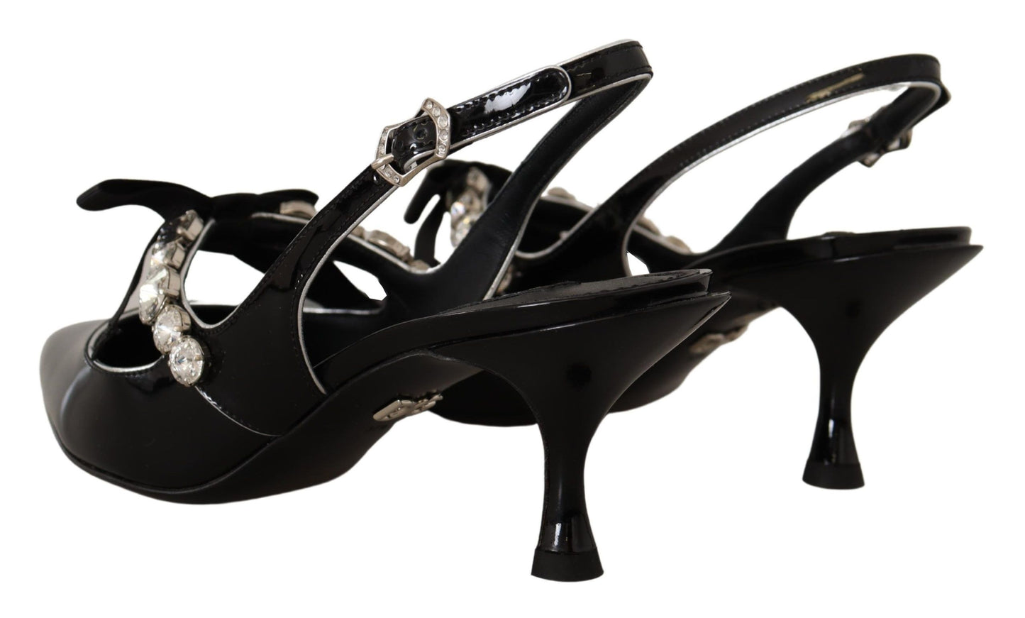 Scarpe slingback con cristalli in pelle verniciata nera