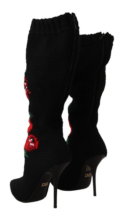 Dolce & Gabbana Elegant Sock Boots with Red Roses Detail