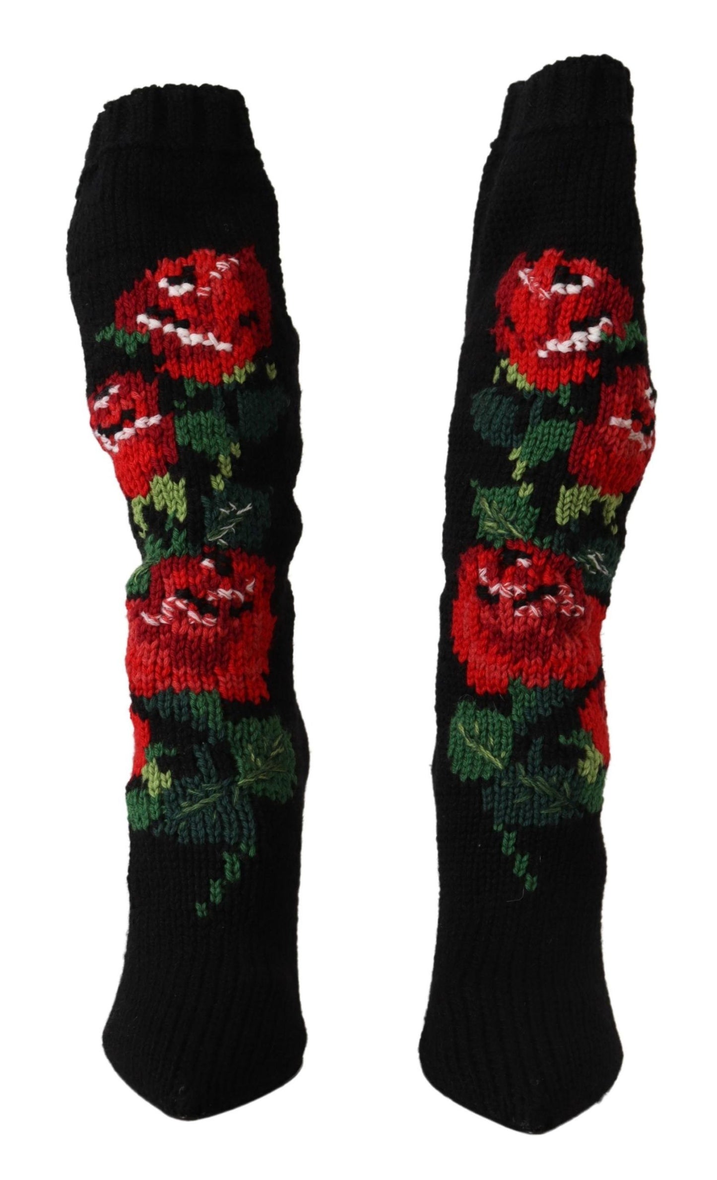 Schwarze Stretch-Socken, rote Rosen, Stiefeletten, Schuhe