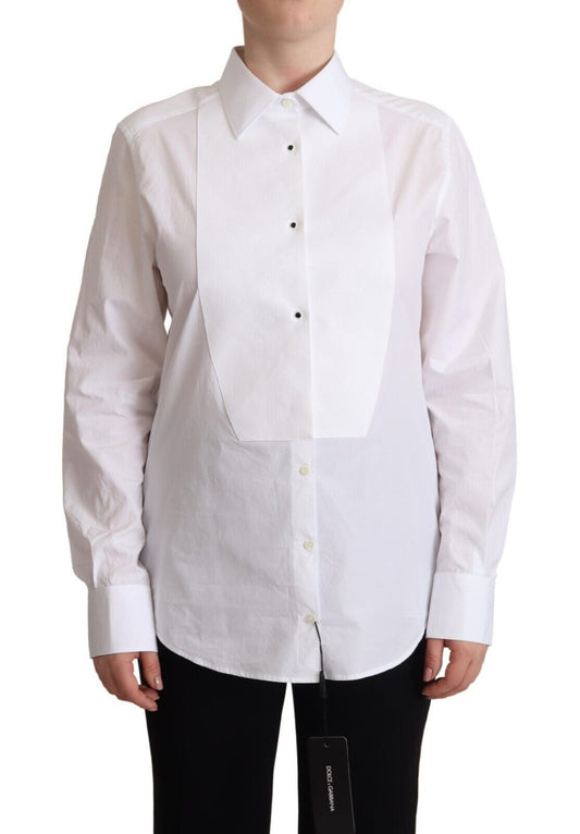 Camicia a maniche lunghe con colletto in cotone bianco