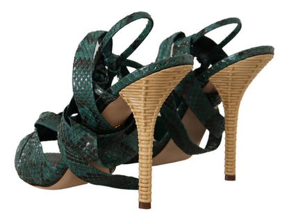 Sandali con cinturino in pitone verde Scarpe con tacco