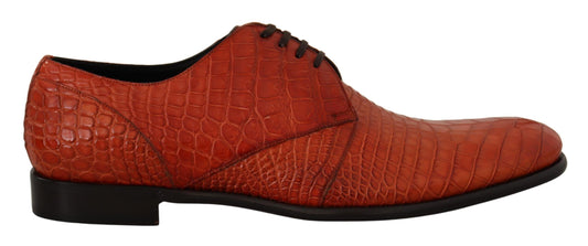 Orangefarbene Derby-Schuhe aus exotischem Leder