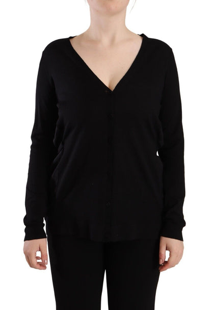 Top pullover a maniche lunghe con scollo a V in lana nera