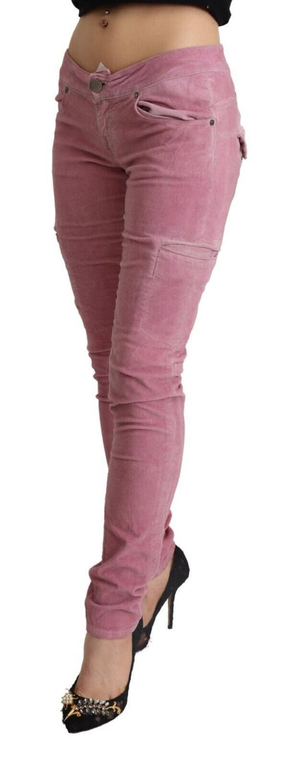 Jeans cargo skinny in denim a vita bassa in cotone rosa