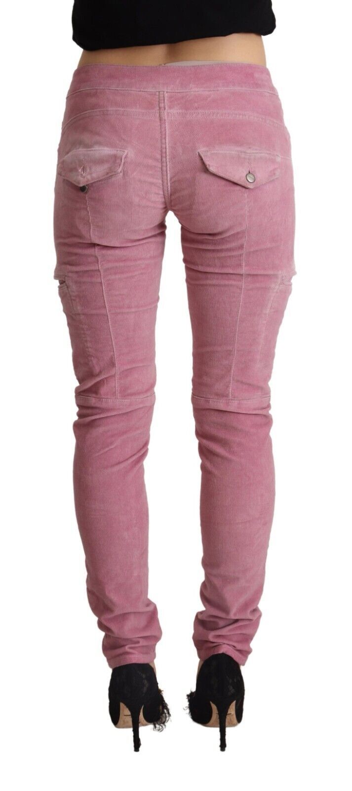 Jeans cargo skinny in denim a vita bassa in cotone rosa