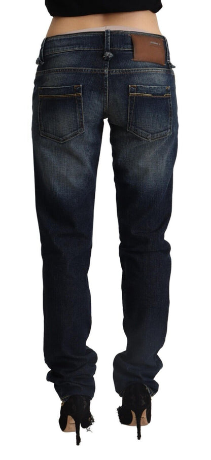 Jeans skinny a vita bassa in denim di cotone lavato blu scuro