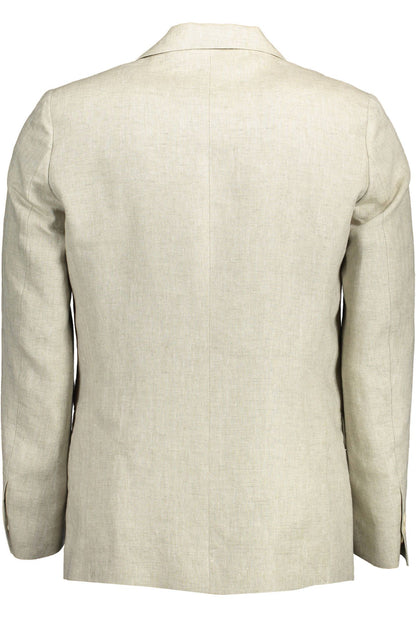 Gant – Klassische Leinenjacke in Beige mit Logo-Details