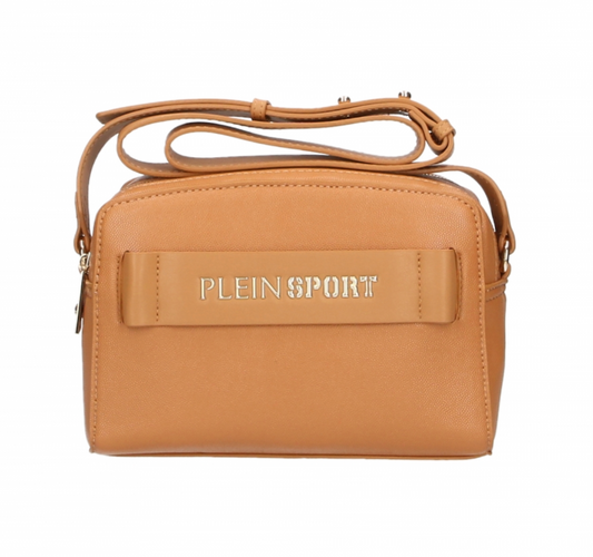 Plein Sport Chic Camel-Toned Crossbody with Double Zip Closure