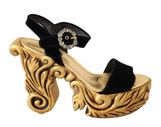 Dolce &amp; Gabbana – High Heels aus barockem Samt in Schwarz und Gold