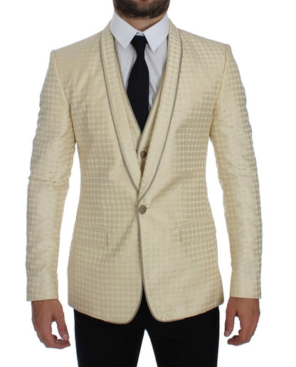 Blazer 2 pièces en soie beige à pois