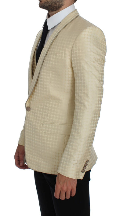 Blazer in 2 pezzi di seta a pois beige