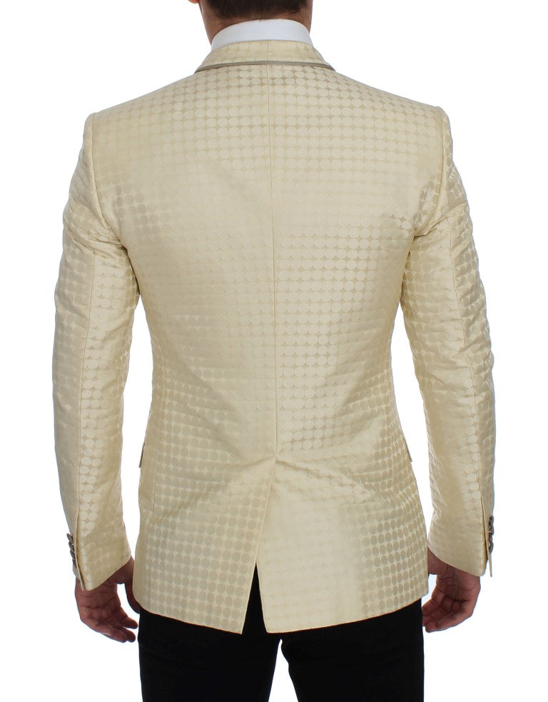 Blazer 2 pièces en soie beige à pois