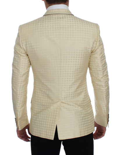 Blazer in 2 pezzi di seta a pois beige